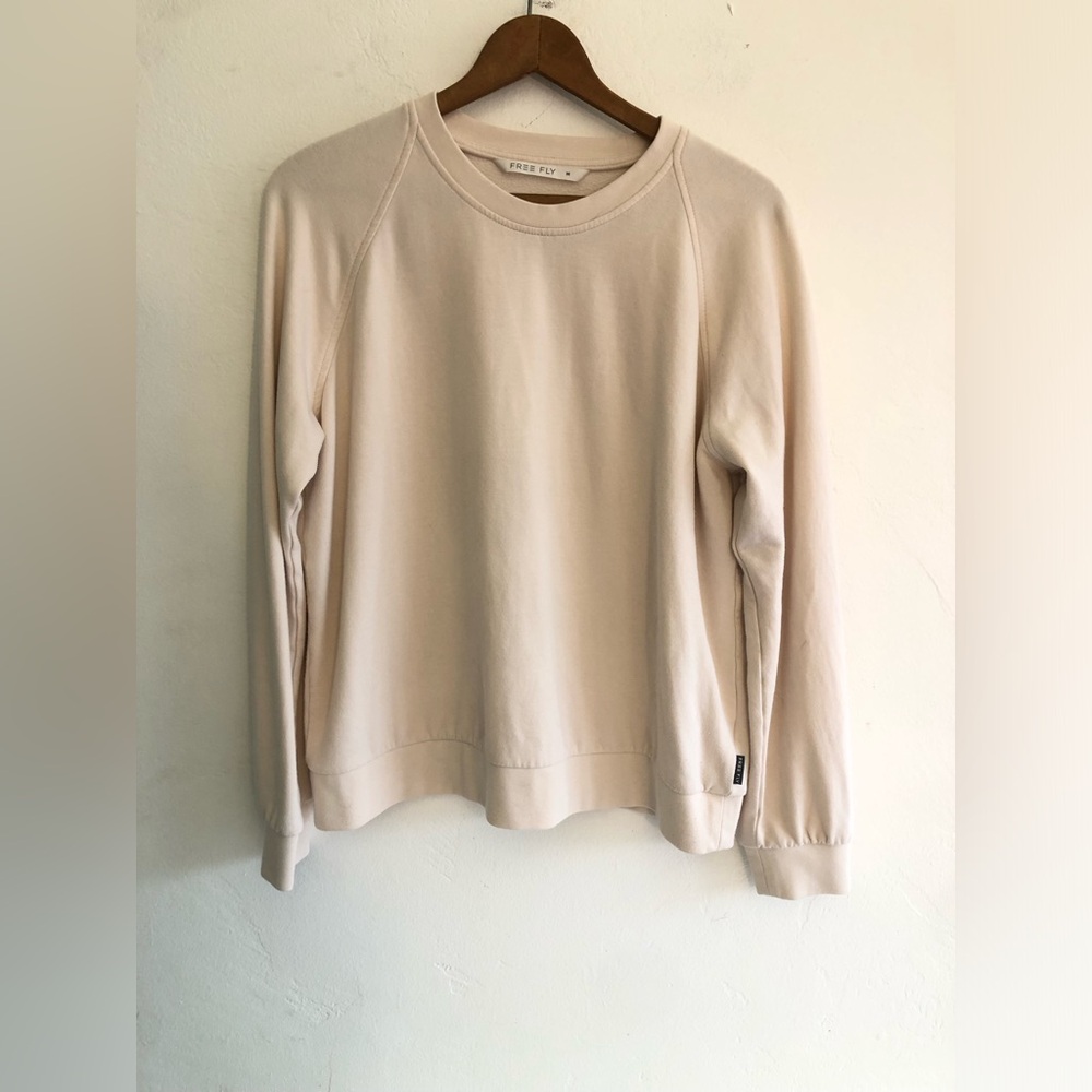 Free Fly Womens Medium Bamboo Lightweight Fleece Crew Sweatshirt Natural Cream
